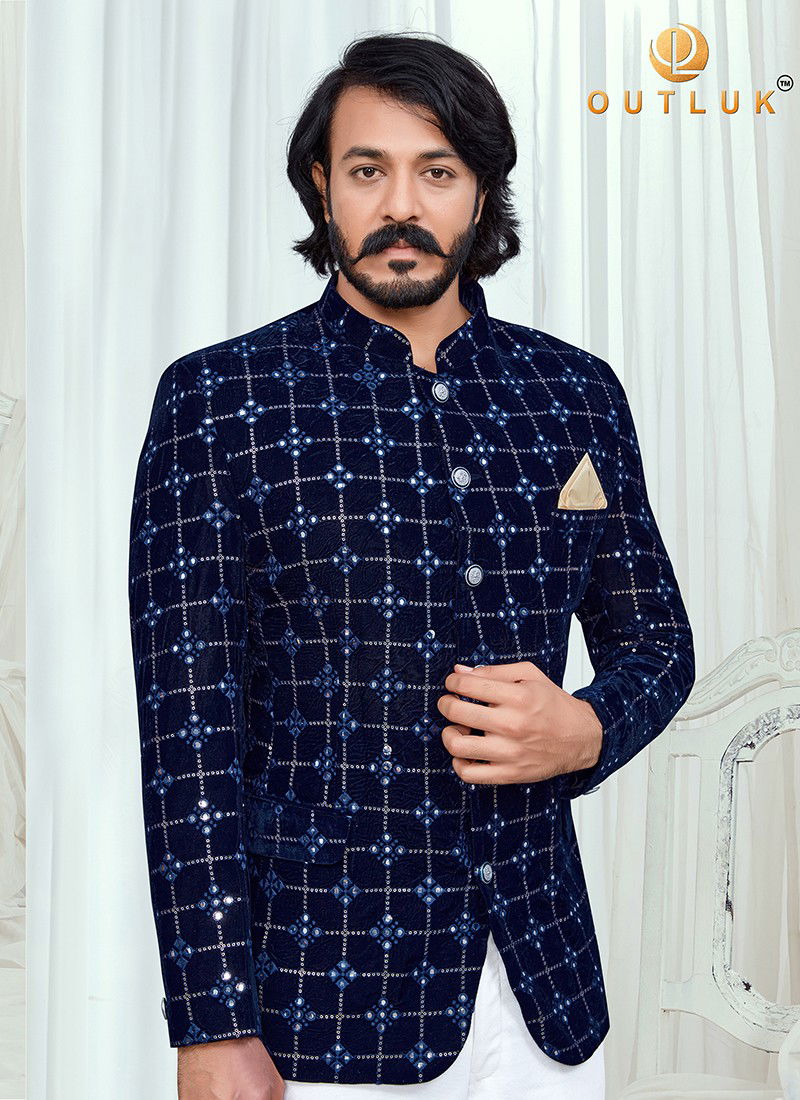 Navy Blue Colour Outluk Vol 94 New Designer Party Wear Velvet Jodhpuri Suit Collection 94005